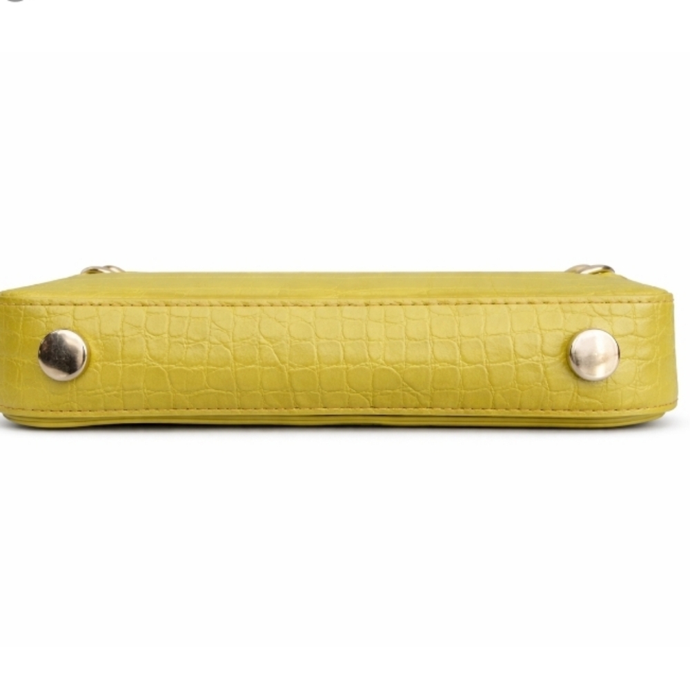 Zara | Yellow Green Croc Embossed Bag Gold Chain Handle - Picture 4 of 8